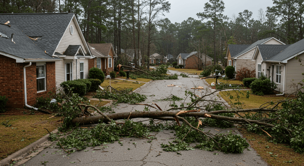 Public adjuster assessing storm damage after a tree falls on a Georgia home